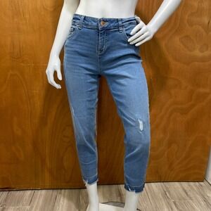 Justice Girls Distressed Skinny Jeans Blue Stretch Raw Hem Size 18